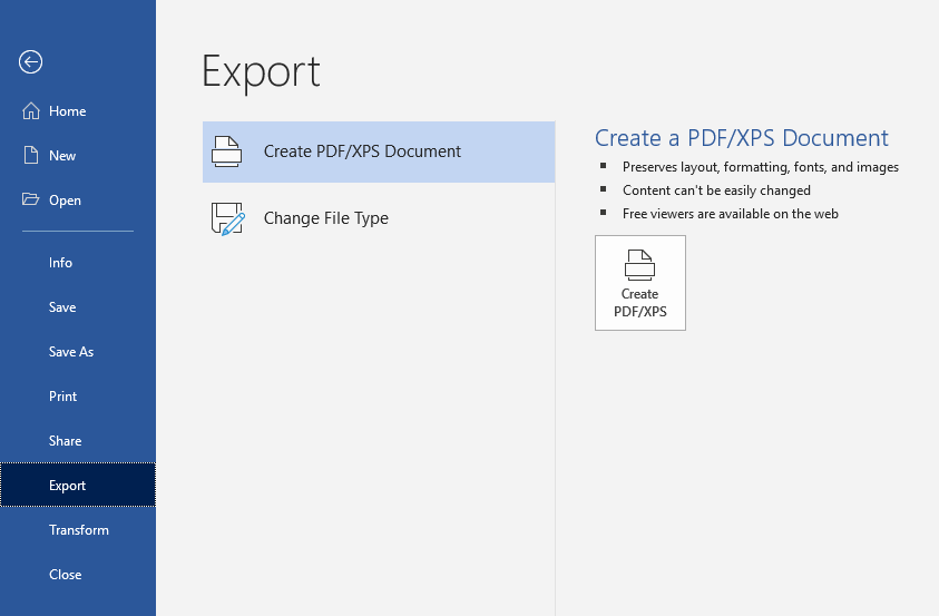 Export settings