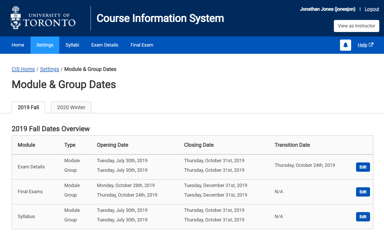 Settings - Module & Group Dates