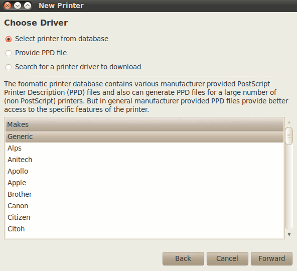 Linux Wireless setup Choose Driver