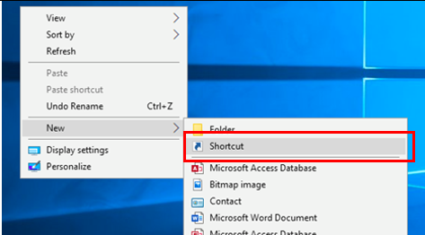 Right click on the desktop, then select new and click on shortcut from the list