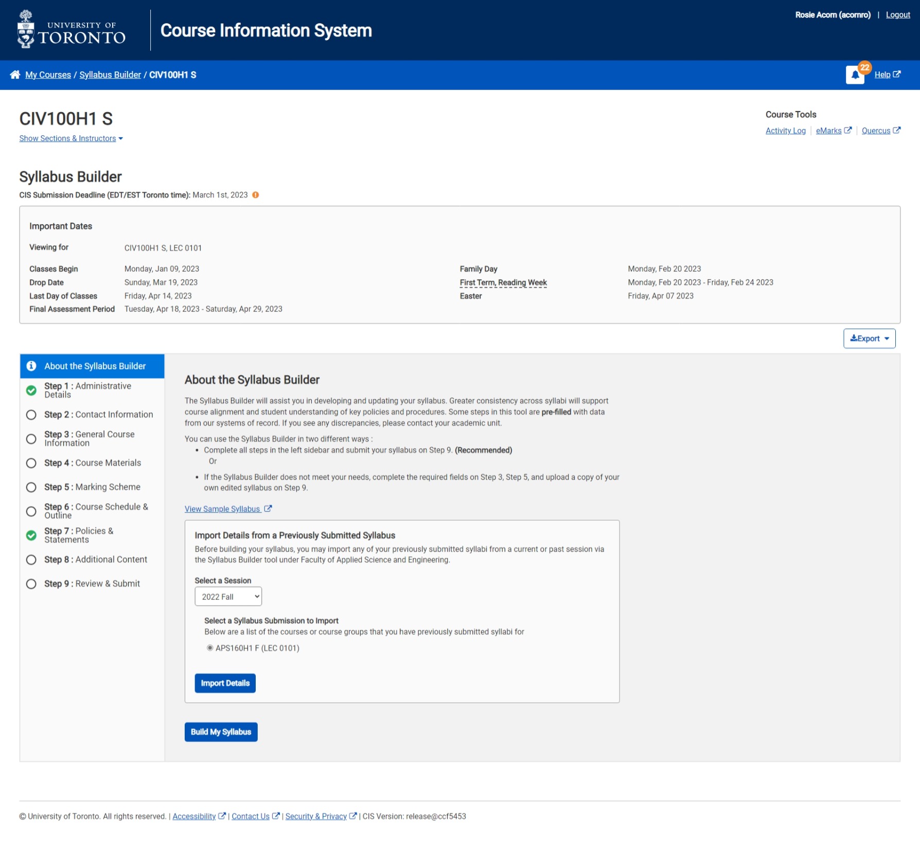 CIS Import details