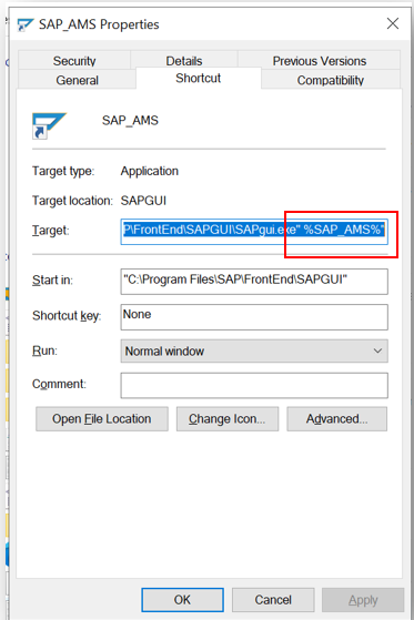 For the target column add the value %SAP_AMS%, then click ok