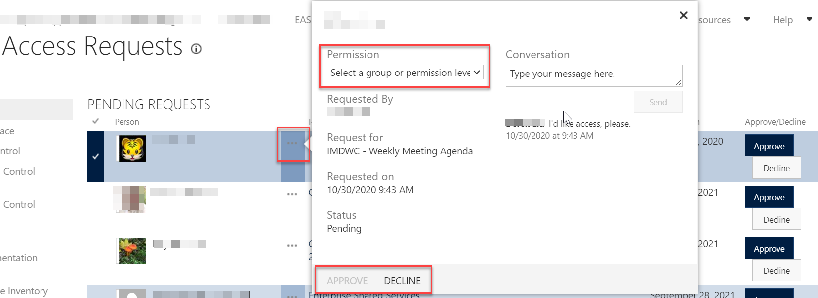 Approve or decline access requests in a SharePoint site