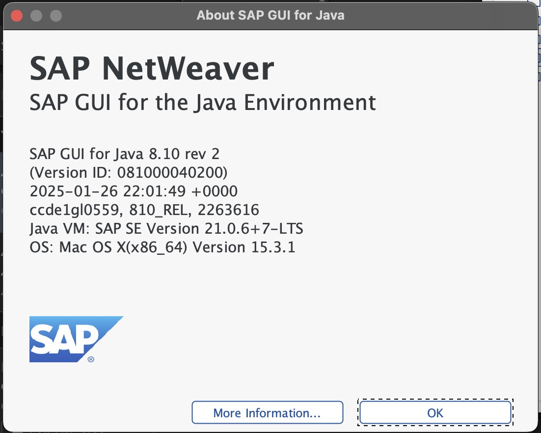 Version output from About SAP GUI