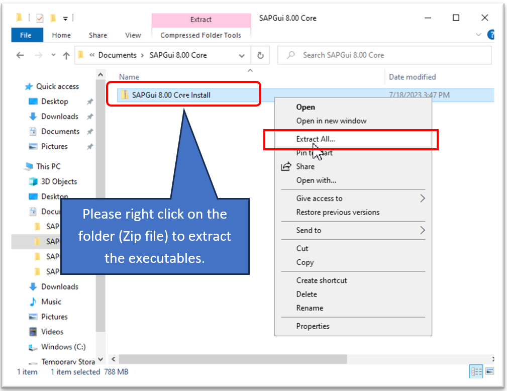 Image showing how to extract the zip file: right click on zip file and do extract all