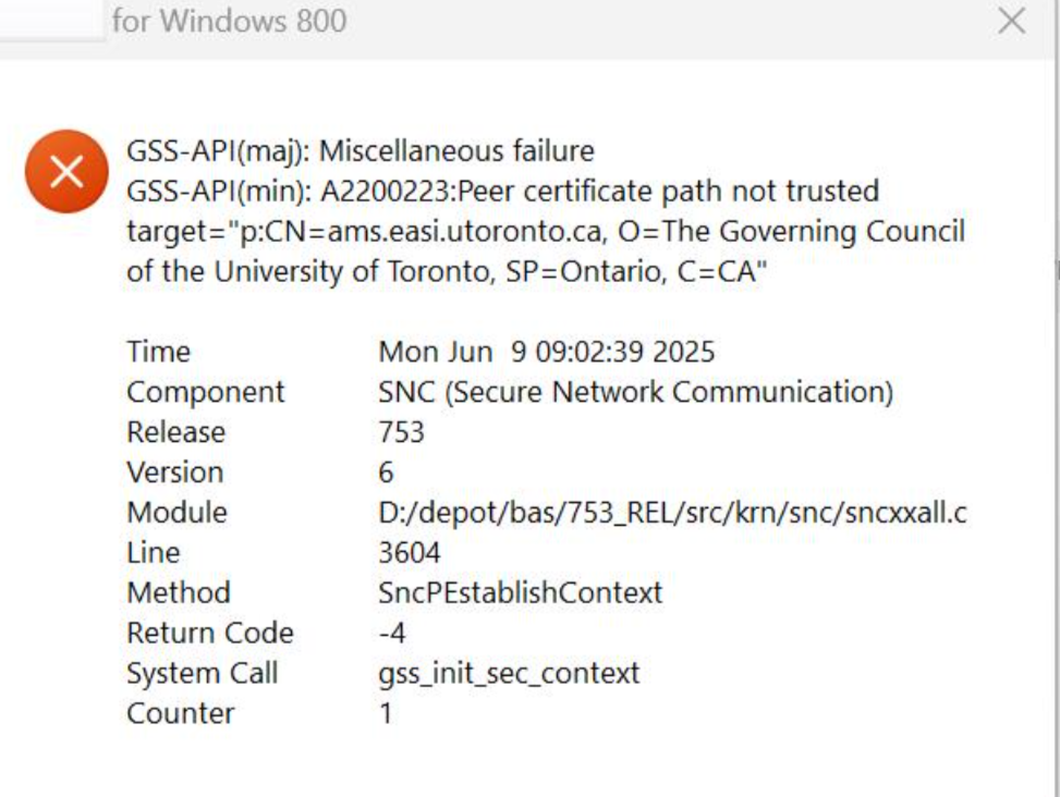 Image showing snc error details 