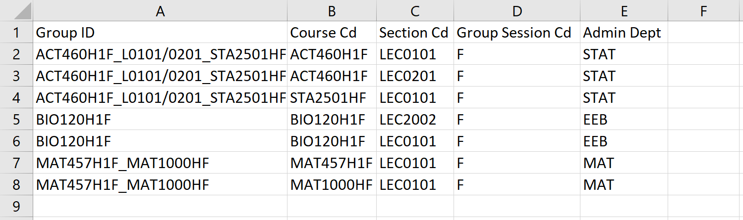 Settings - Course Groups CSV File Upload Example