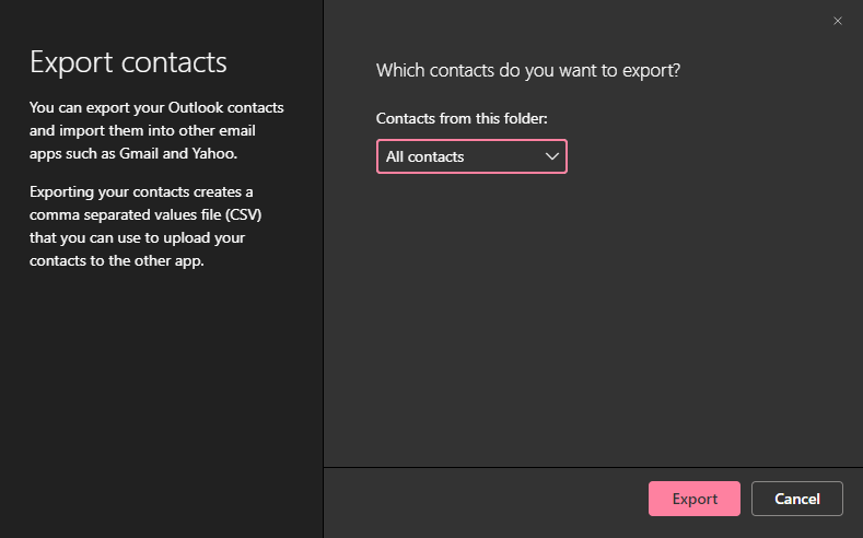 Export contacts menu