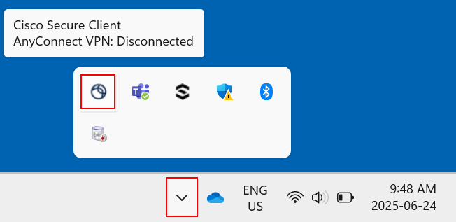 Screenshot highlighting Cisco Secure Client in the dock