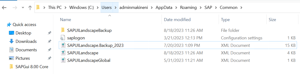 Image showing SAPUILandscape.xml file: create a backup file