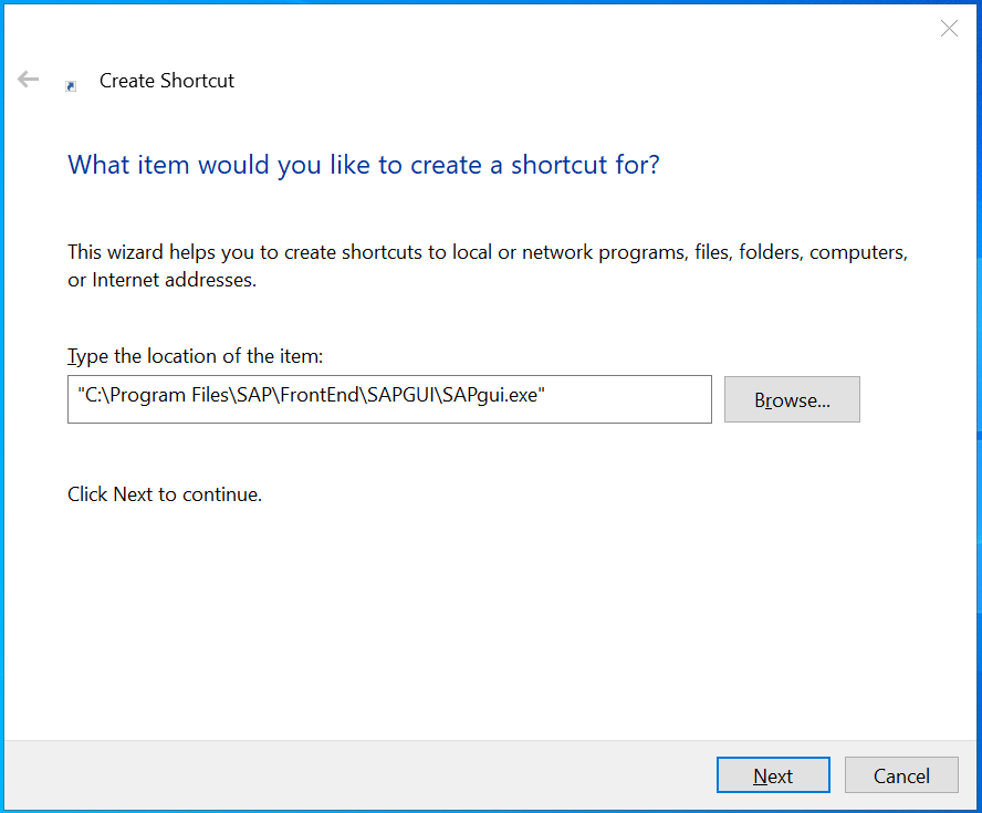 Enter the path for sapgui and click next