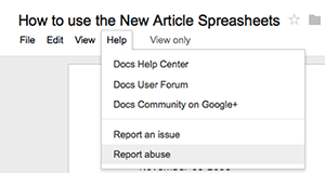Top menu on google doc with help dropdown opened