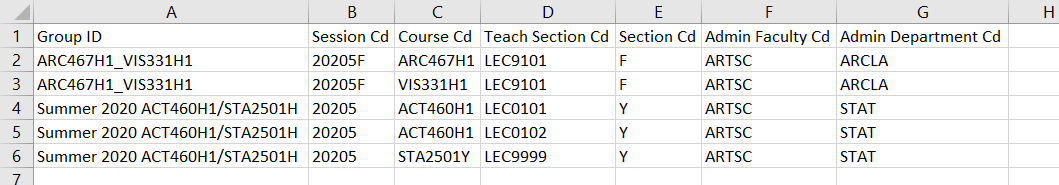 Settings - Course Groups CSV File Upload Example