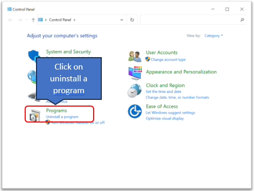 Image showing control panel: click on un-install a program