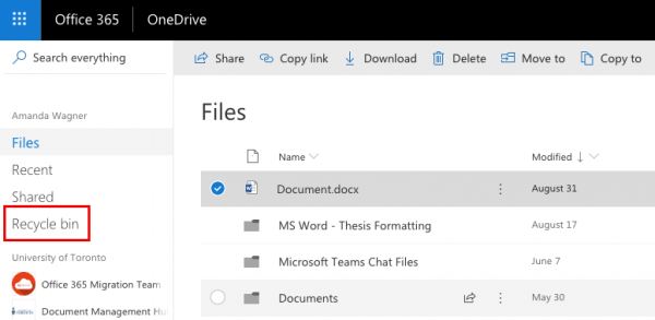 OneDrive sidebar