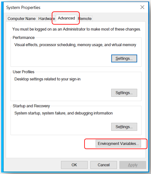 Click on Environent variables 