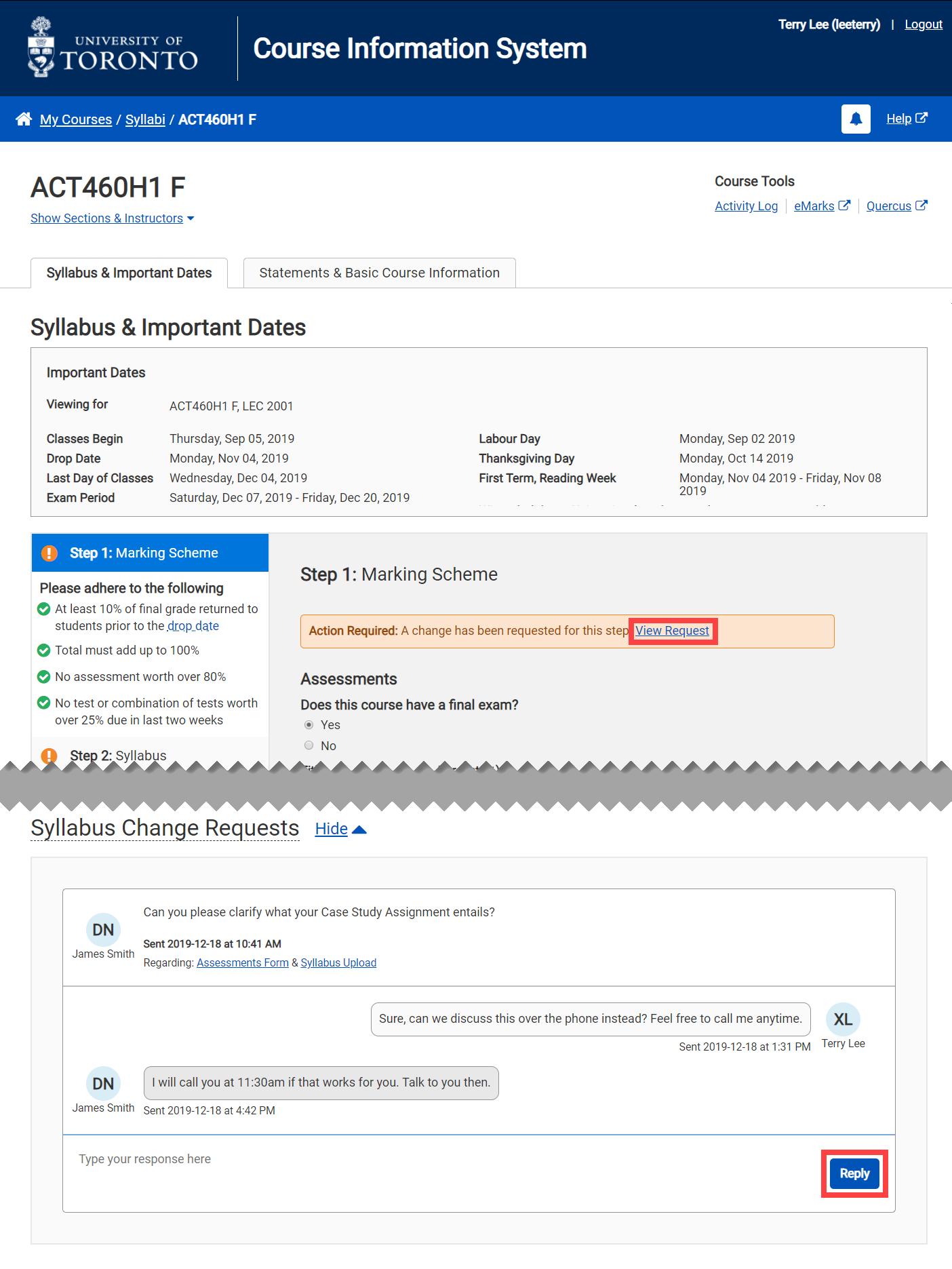 Syllabi Module - View a Change Request