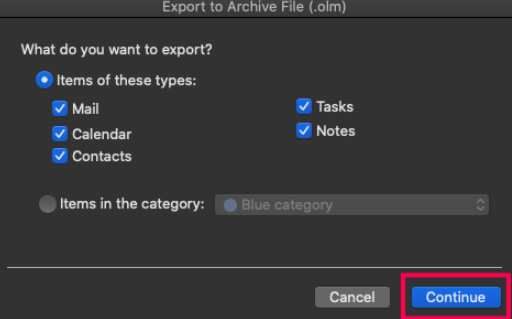Export to Archive File.