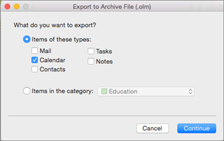 Check the items you want to export.