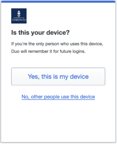 A popup window on a smart phone prompting a user to confirm whether this is your device.