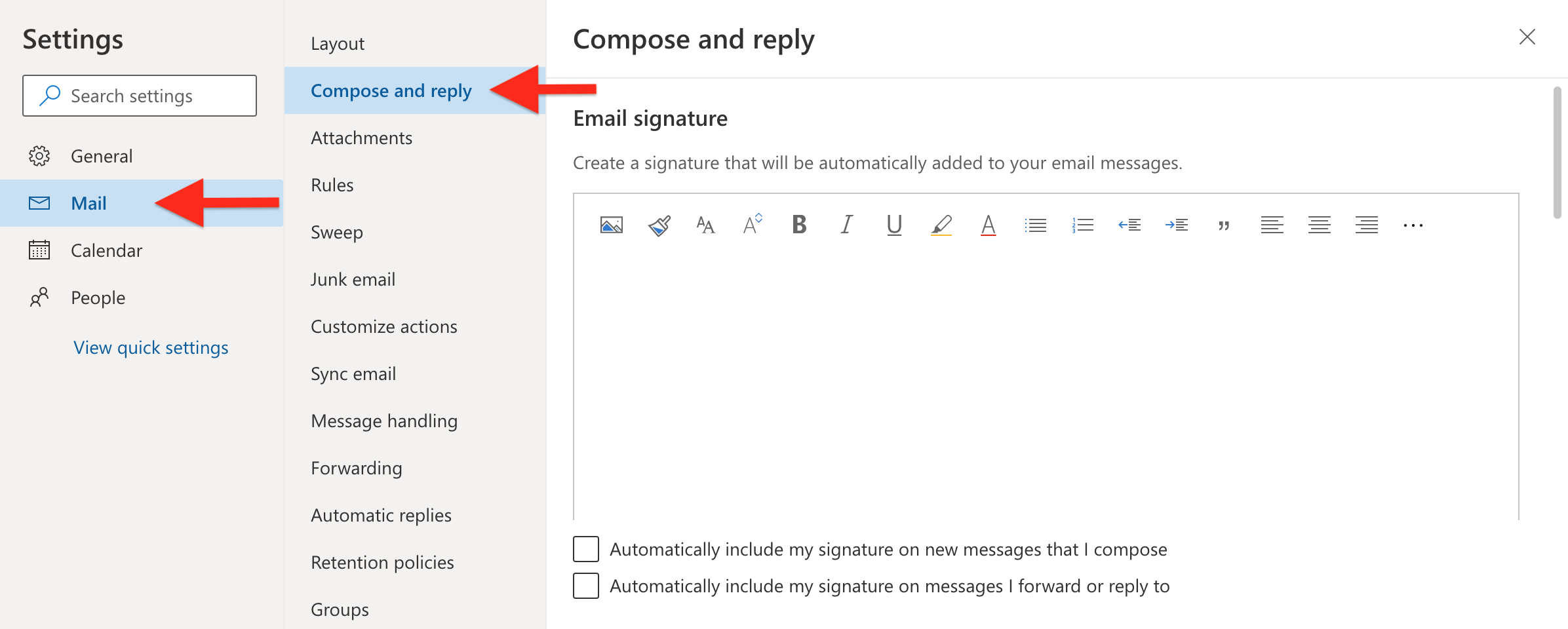 Compose and reply settings