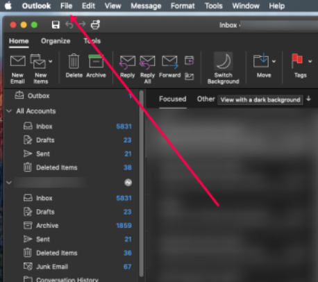 Outlook top menu navigation bar