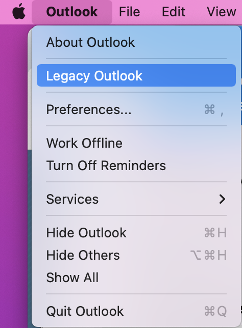 Outlook menu - Legacy Outlook